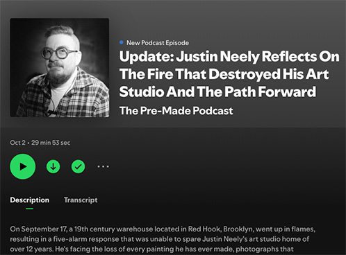 screen capture from spotify of an episode of the premade podcast with justin neely pictured in a headshot